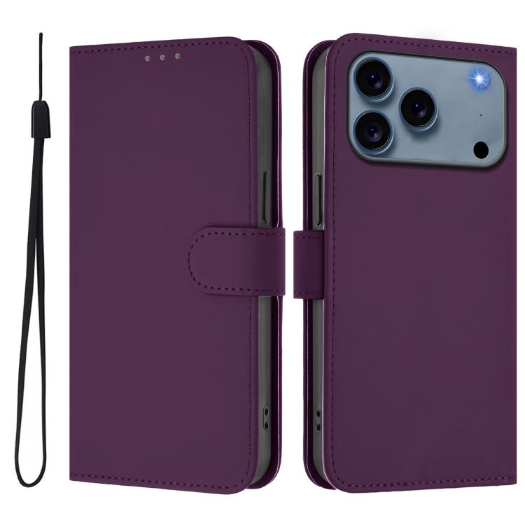 Ốp lưng điện thoại da màu trơn cảm giác da kèm dây đeo, dành cho iPhone 17e / 16e, iPhone 17 Pro Max