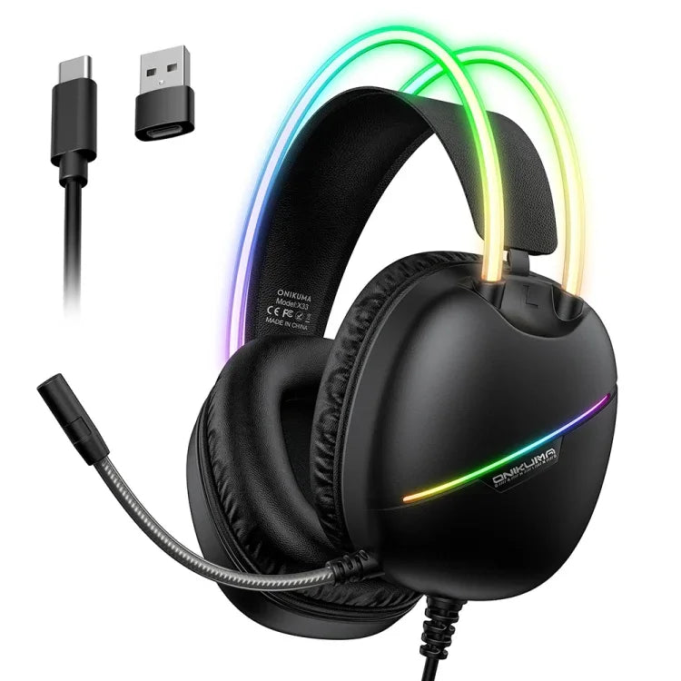 Tai nghe chơi game thể thao điện tử ONIKUMA X33 gắn đầu với đèn RGB, chiều dài cáp: 2m, X33