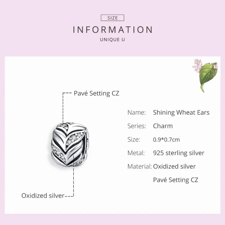 Phụ kiện vòng tay và dây chuyền DIY hạt lúa mì zircon bằng bạc S925, mã SCC1614