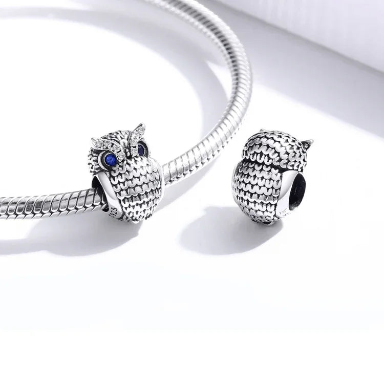 Mặt dây chuyền bạc S925 hạt cú trang sức làm vòng tay dây chuyền, SCC1607
