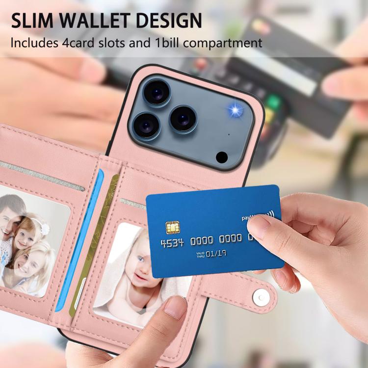 Ốp lưng điện thoại chống trộm RFID dạng túi đựng thẻ có nút bấm, dành cho iPhone 17 Pro Max, iPhone 17 Pro, iPhone 17, iPhone Air, iPhone 16 Pro Max, iPhone 16 Pro, iPhone 16 Plus, iPhone 16