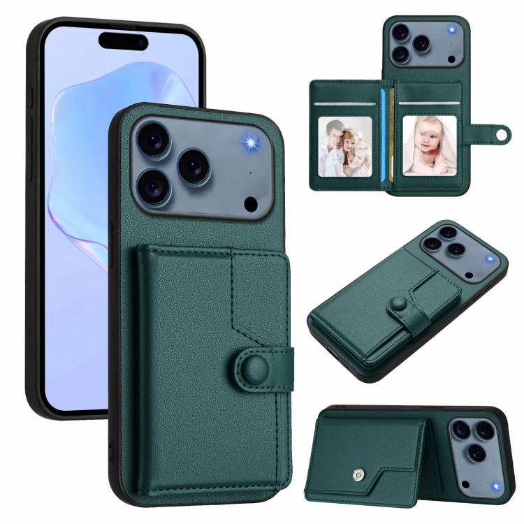 Ốp lưng điện thoại chống trộm RFID dạng túi đựng thẻ có nút bấm, dành cho iPhone 17 Pro Max, iPhone 17 Pro, iPhone 17, iPhone Air, iPhone 16 Pro Max, iPhone 16 Pro, iPhone 16 Plus, iPhone 16