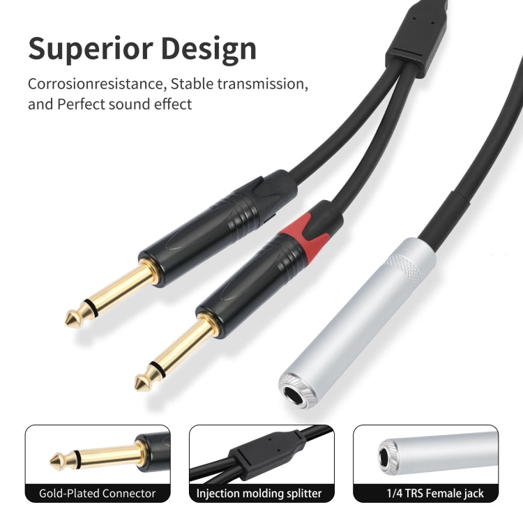Dây âm thanh Y loại 6.35mm 1/4 TRS cái sang hai đầu đực, 6.35mm cái sang 2 x M
