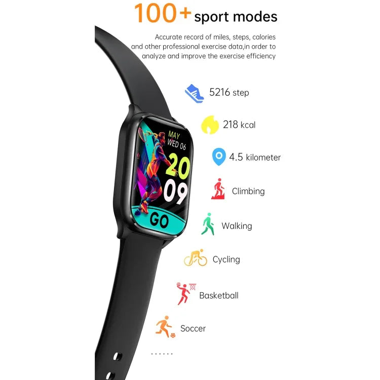 Đồng hồ thông minh KT73S màn hình vuông 1.85 inch gọi Bluetooth, đo nhịp tim / huyết áp / oxy trong máu / sức khỏe nữ / theo dõi giấc ngủ