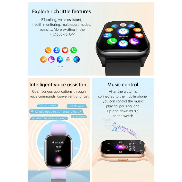 Đồng hồ thông minh KT73S màn hình vuông 1.85 inch gọi Bluetooth, đo nhịp tim / huyết áp / oxy trong máu / sức khỏe nữ / theo dõi giấc ngủ