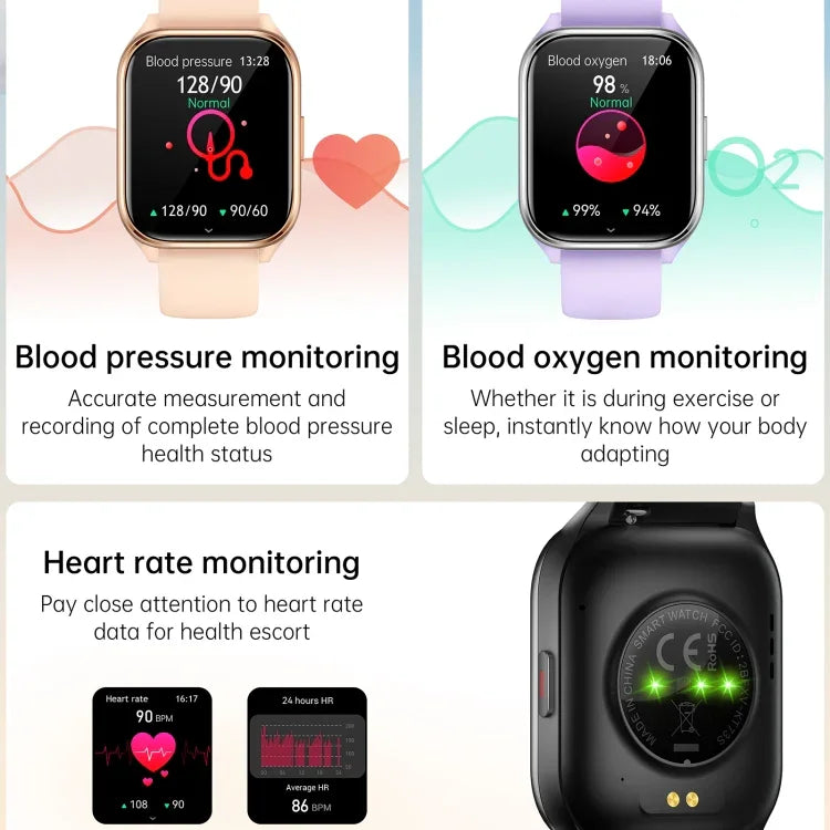 Đồng hồ thông minh KT73S màn hình vuông 1.85 inch gọi Bluetooth, đo nhịp tim / huyết áp / oxy trong máu / sức khỏe nữ / theo dõi giấc ngủ