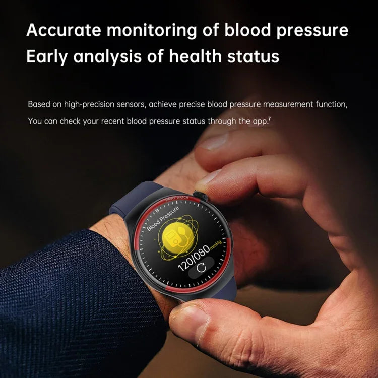 T82 1.43 inch Round Screen BT Call Smart Watch, Heart Rate / Blood Pressure / Blood Oxygen / Sleep / Blood Sugar / HRV / Metope / SOS, Silicone Black, Silicone Red, Silicone Blue, Leather Brown, Leather Black, Stainless Steel Black
