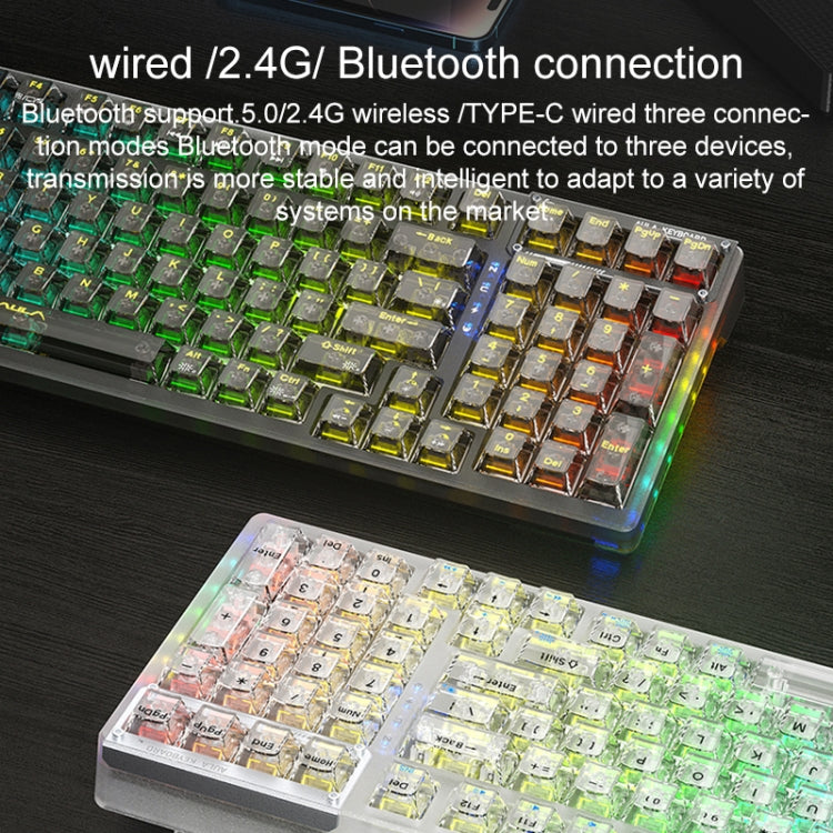 AULA F98Pro V3 Bàn phím cơ RGB 99 phím, có dây/2.4G/Bluetooth ba chế độ, trục pha lê băng