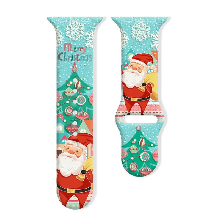 Dây đồng hồ silicone khóa ngược họa tiết Giáng Sinh, dành cho Apple Watch 46mm / 49mm / 45mm / 44mm, dành cho Apple Watch 42mm / 41mm / 40mm / 38mm