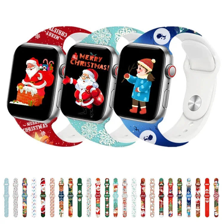 Dây đồng hồ silicone khóa ngược họa tiết Giáng Sinh, dành cho Apple Watch 46mm / 49mm / 45mm / 44mm, dành cho Apple Watch 42mm / 41mm / 40mm / 38mm