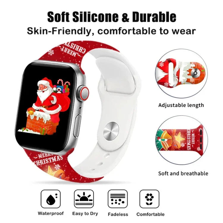 Dây đồng hồ silicone khóa ngược họa tiết Giáng Sinh, dành cho Apple Watch 46mm / 49mm / 45mm / 44mm, dành cho Apple Watch 42mm / 41mm / 40mm / 38mm
