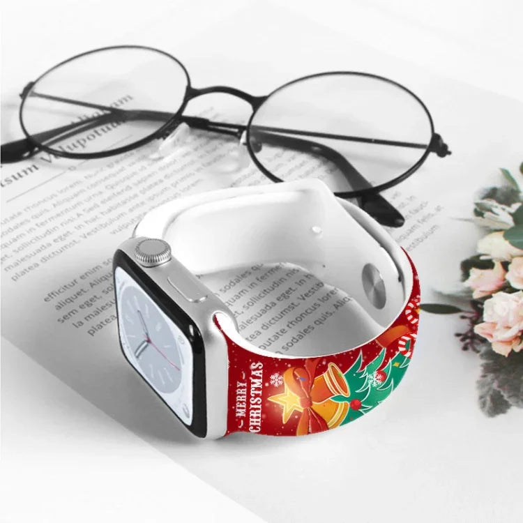 Dây đồng hồ silicone khóa ngược họa tiết Giáng Sinh, dành cho Apple Watch 46mm / 49mm / 45mm / 44mm, dành cho Apple Watch 42mm / 41mm / 40mm / 38mm