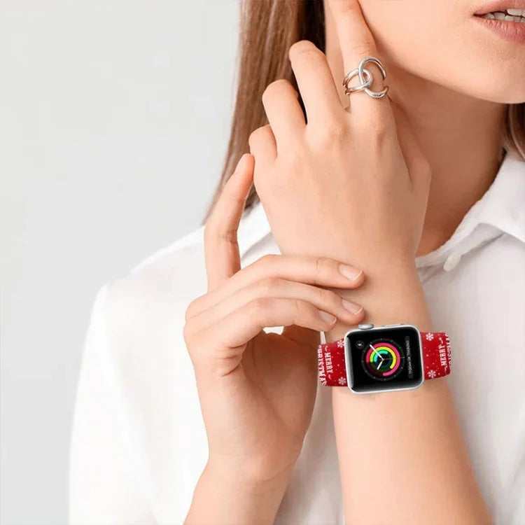 Dây đồng hồ silicone khóa ngược họa tiết Giáng Sinh, dành cho Apple Watch 46mm / 49mm / 45mm / 44mm, dành cho Apple Watch 42mm / 41mm / 40mm / 38mm