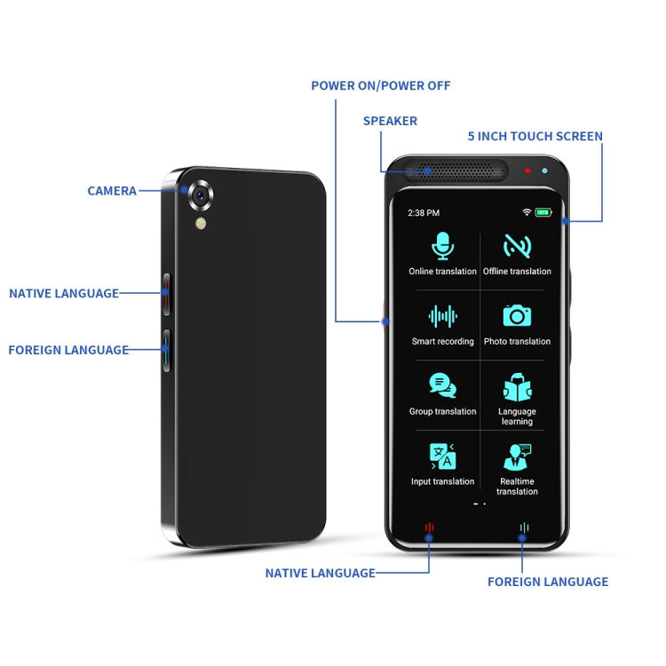 VORMOR Z6 5.0 inch HD Touch Screen Smart AI Translator 139 Languages with Offline Translation / Photo Translation