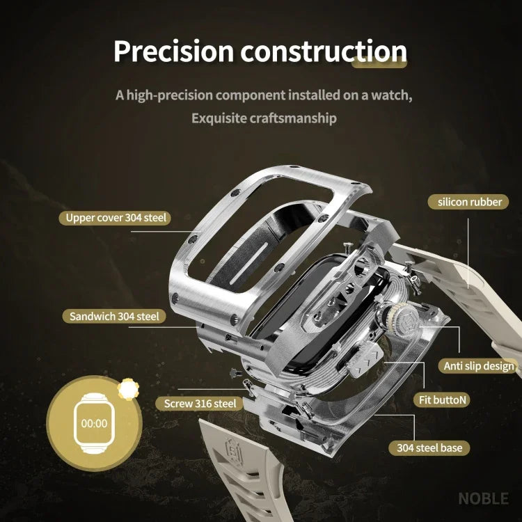 Ốp kim loại RedPepper Armor tích hợp dây đồng hồ silicone, dành cho Apple Watch 44mm / 45mm