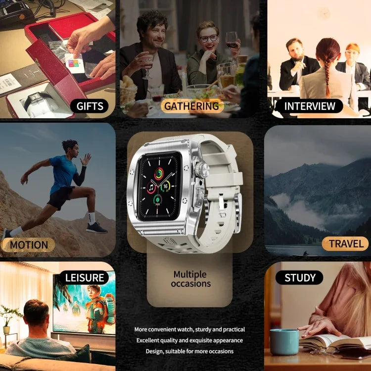 Ốp kim loại RedPepper Armor tích hợp dây đồng hồ silicone, dành cho Apple Watch 44mm / 45mm