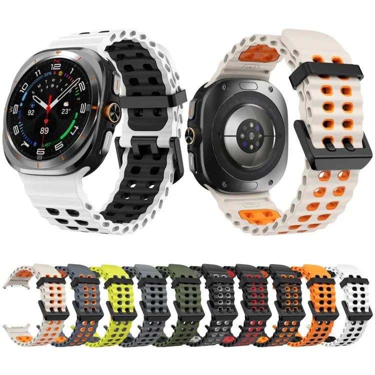 Dây đồng hồ silicone hai hàng lỗ hai màu Ocean, Dành cho Samsung Galaxy Watch Ultra 47mm / Ultra 2025