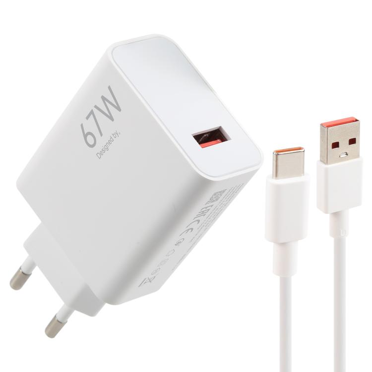 Sạc nhanh USB 67W kèm cáp USB dài 1m sang Type-C, cáp Type-C 67W
