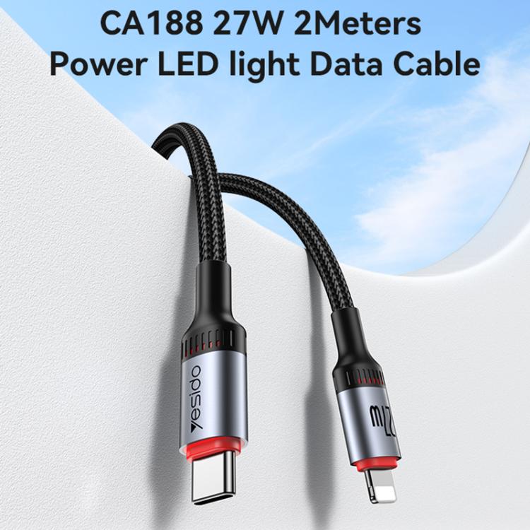 Yesido CA184 cáp dữ liệu sạc 3A PD27W USB-C / Type-C sang 8 Pin, chiều dài: 2m, CA184