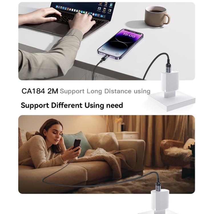 Yesido CA184 cáp dữ liệu sạc 3A PD27W USB-C / Type-C sang 8 Pin, chiều dài: 2m, CA184