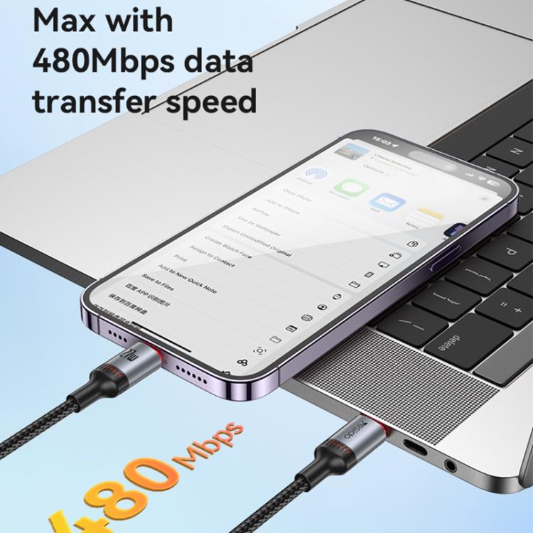 Yesido CA184 cáp dữ liệu sạc 3A PD27W USB-C / Type-C sang 8 Pin, chiều dài: 2m, CA184