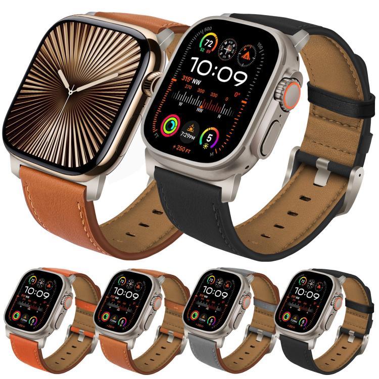 Dây đồng hồ da thật Nappa khóa titan, dành cho Apple Watch 46mm / 49mm / 45mm / 44mm
