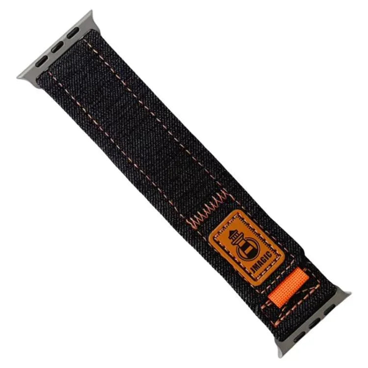Dây đồng hồ vải bố nylon denim có móc và vòng dán, dành cho Apple Watch 46mm / 49mm / 45mm / 44mm, dành cho Apple Watch 42mm / 41mm / 40mm / 38mm