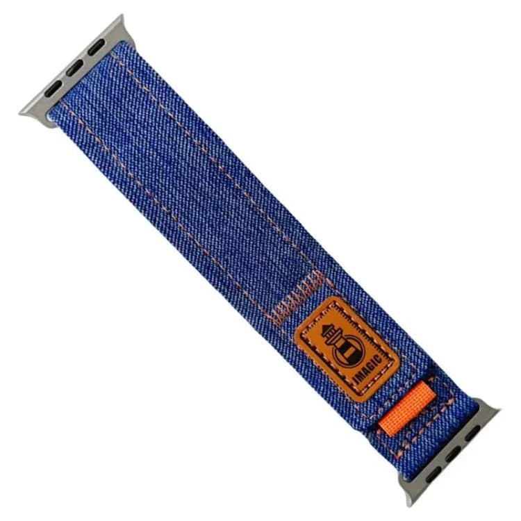 Dây đồng hồ vải bố nylon denim có móc và vòng dán, dành cho Apple Watch 46mm / 49mm / 45mm / 44mm, dành cho Apple Watch 42mm / 41mm / 40mm / 38mm