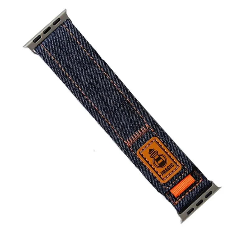 Dây đồng hồ vải bố nylon denim có móc và vòng dán, dành cho Apple Watch 46mm / 49mm / 45mm / 44mm, dành cho Apple Watch 42mm / 41mm / 40mm / 38mm