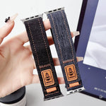 Dây đồng hồ vải bố nylon denim có móc và vòng dán, dành cho Apple Watch 46mm / 49mm / 45mm / 44mm, dành cho Apple Watch 42mm / 41mm / 40mm / 38mm