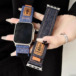 Dây đồng hồ vải bố nylon denim có móc và vòng dán, dành cho Apple Watch 46mm / 49mm / 45mm / 44mm, dành cho Apple Watch 42mm / 41mm / 40mm / 38mm