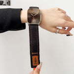 Dây đồng hồ vải bố nylon denim có móc và vòng dán, dành cho Apple Watch 46mm / 49mm / 45mm / 44mm, dành cho Apple Watch 42mm / 41mm / 40mm / 38mm