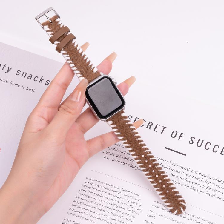 Dây đồng hồ da thật len thêu phong cách cổ điển, dành cho Apple Watch 46mm / 49mm / 45mm / 44mm, dành cho Apple Watch 42mm / 41mm / 40mm / 38mm
