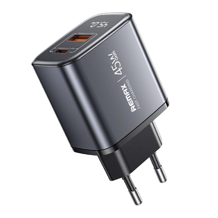 Sạc nhanh REMAX U2-AC 45W USB và Type-C GaN hiển thị kỹ thuật số, phích cắm EU, phích cắm UK
