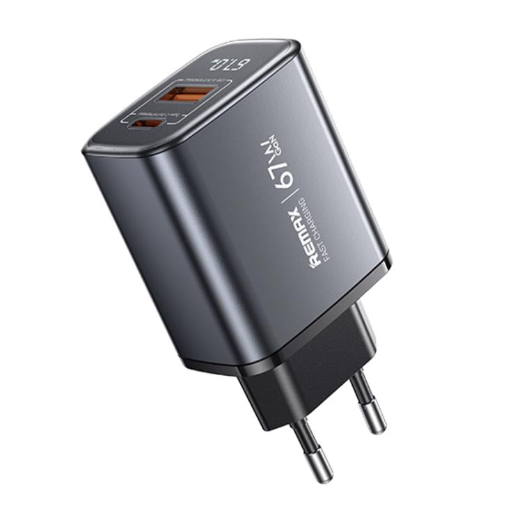 Sạc nhanh REMAX U2-AC 67W USB và Type-C GaN hiển thị kỹ thuật số, phích cắm EU, phích cắm UK