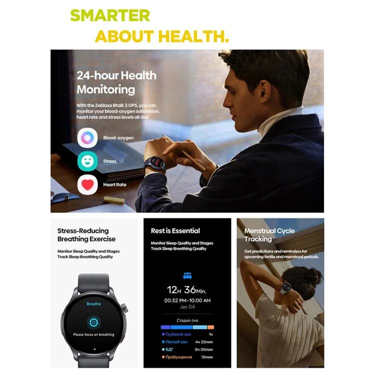 Đồng hồ thông minh Zeblaze Btalk 3 GPS màn hình AMOLED HD 1.43 inch, theo dõi sức khỏe và thể dục, hỗ trợ gọi Bluetooth
