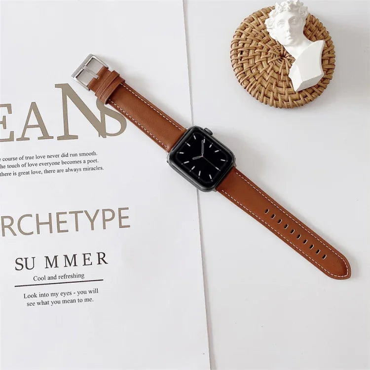 Dây đeo đồng hồ bằng da khâu kiểu đuôi V, dành cho Apple Watch 5 & 4 44mm / 3 & 2 & 1 42mm, dành cho Apple Watch Series 8&7 41mm / SE 2&6&SE&5&4 40mm / 3&2&1 38mm, dành cho Apple Watch Series 7 41mm / 6 & SE & 5 & 4 40mm / 3 & 2 & 1 38mm