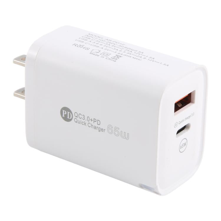 Sạc nhanh AR-PD12 65W QC3.0 USB và USB-C / Type-C PD, phích cắm US, phích cắm US