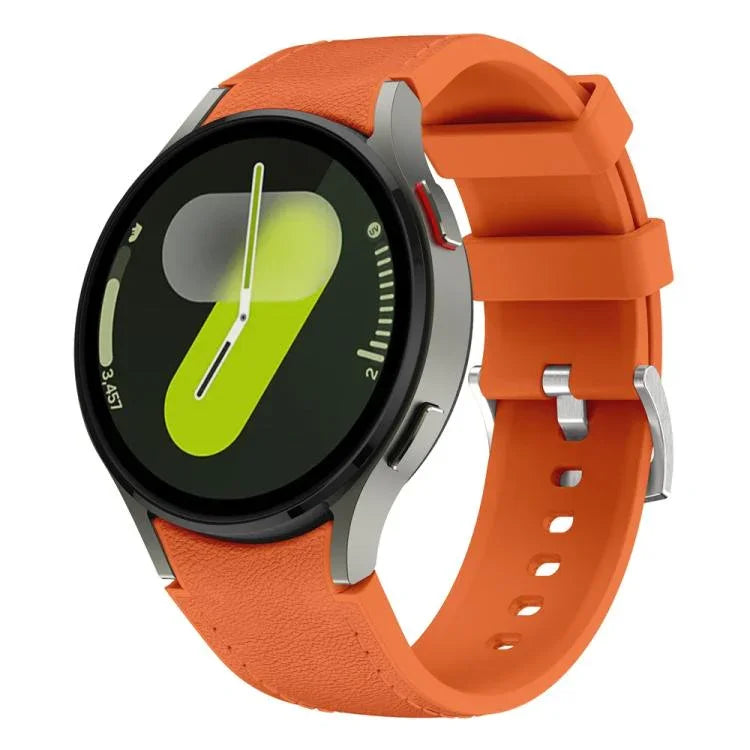 Dây đồng hồ silicone da khóa ghim bạc, Dành cho Samsung Galaxy Watch 7 / 6 / 5 / 4