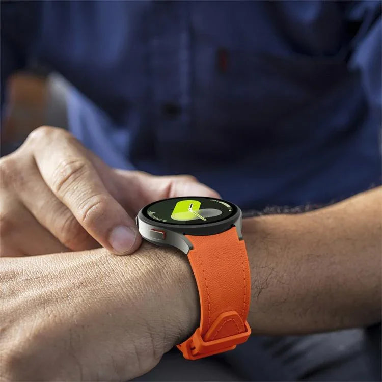 Dây đồng hồ silicone da khóa ghim bạc, Dành cho Samsung Galaxy Watch 7 / 6 / 5 / 4