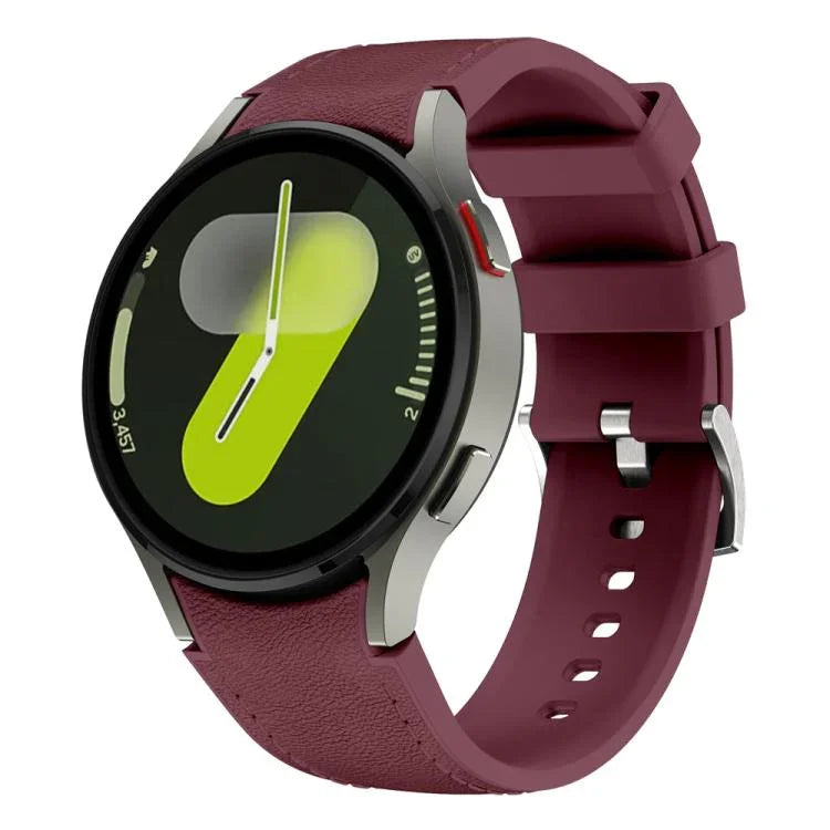 Dây đồng hồ silicone da khóa ghim bạc, Dành cho Samsung Galaxy Watch 7 / 6 / 5 / 4