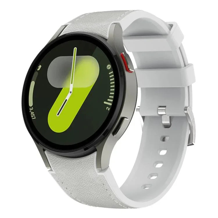 Dây đồng hồ silicone da khóa ghim bạc, Dành cho Samsung Galaxy Watch 7 / 6 / 5 / 4