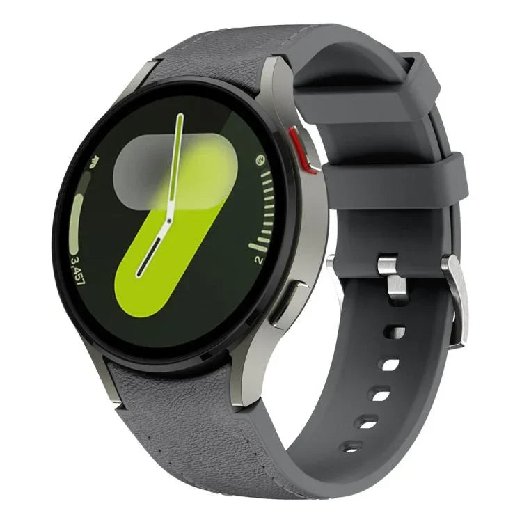 Dây đồng hồ silicone da khóa ghim bạc, Dành cho Samsung Galaxy Watch 7 / 6 / 5 / 4