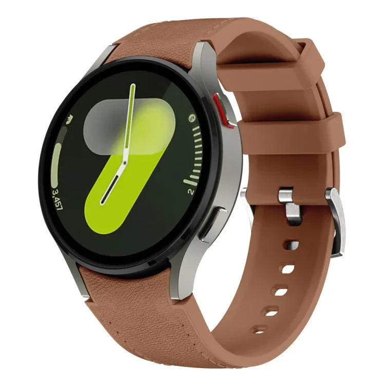 Dây đồng hồ silicone da khóa ghim bạc, Dành cho Samsung Galaxy Watch 7 / 6 / 5 / 4
