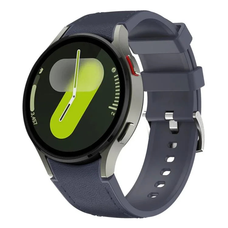 Dây đồng hồ silicone da khóa ghim bạc, Dành cho Samsung Galaxy Watch 7 / 6 / 5 / 4