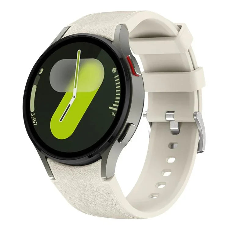 Dây đồng hồ silicone da khóa ghim bạc, Dành cho Samsung Galaxy Watch 7 / 6 / 5 / 4
