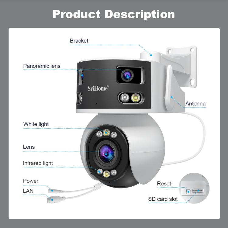 Camera Dome PTZ Góc Rộng Siêu Rộng Đa Ống Kính 8MP HD SriHome SH055B, SH055B