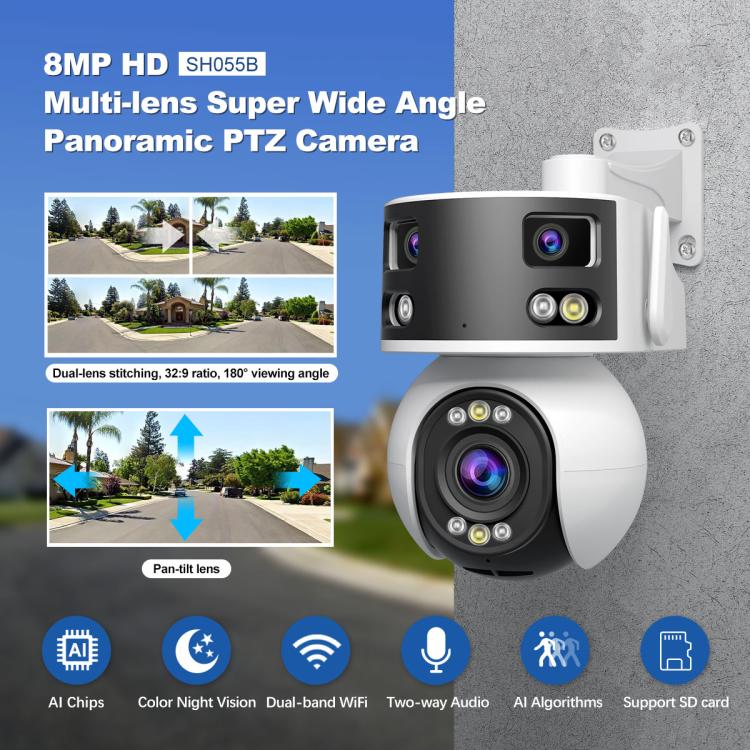 Camera Dome PTZ Góc Rộng Siêu Rộng Đa Ống Kính 8MP HD SriHome SH055B, SH055B