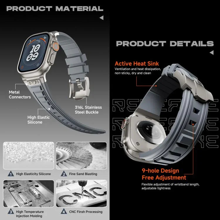Dây đồng hồ silicone giáp co giãn cao Kalebol, Dành cho Apple Watch 46mm / 49mm / 45mm / 44mm