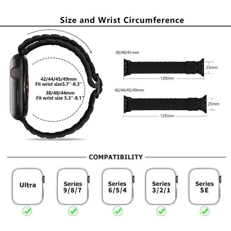 Dây đồng hồ nylon bện Kalebol với tám khóa, Dành cho Apple Watch 46mm / 49mm / 45mm / 44mm, Dành cho Apple Watch 42mm / 41mm / 40mm / 38mm